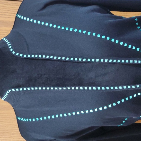 Ming wang open front blazer knit black and turquoise geometric - Picture 2 of 6
